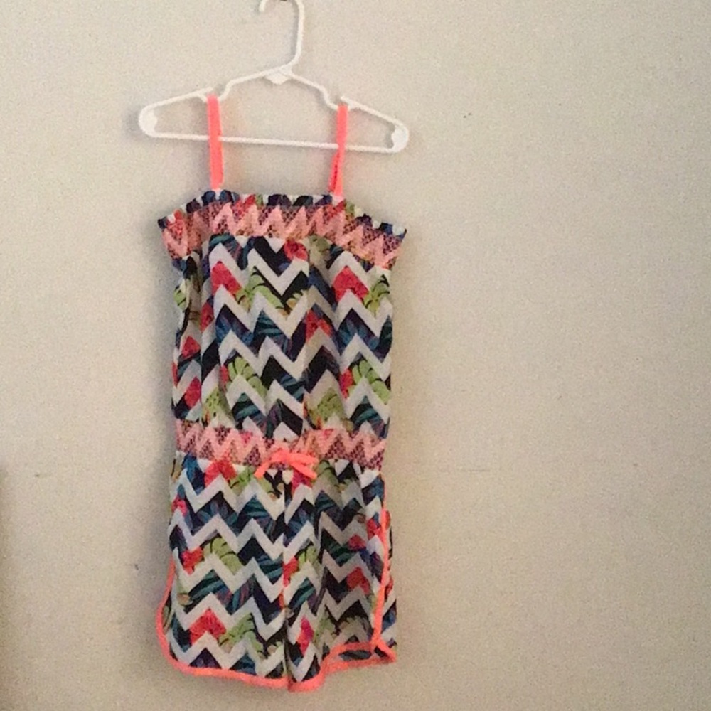 Red and Pink Chevron Jumpsuit with Elastic Waist